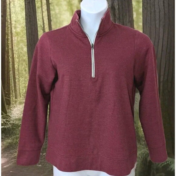 Eddie Bauer Fleece Sweater Womens Medium 1/4 Zip Pullover Maroon Camp Sweatshirt - Picture 1 of 5